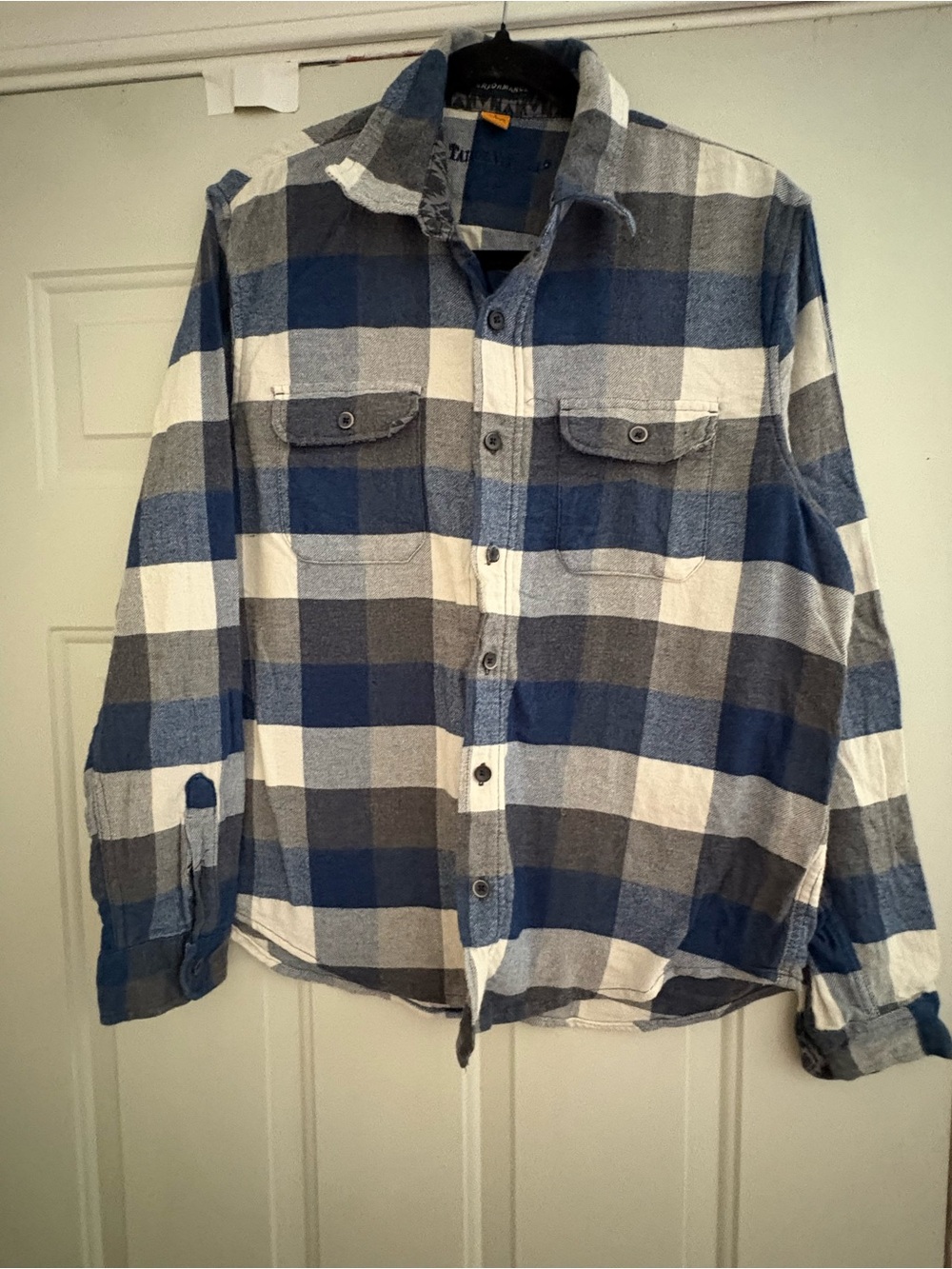 Casual Blue, Gray & White Plaid Button-Down Shirt